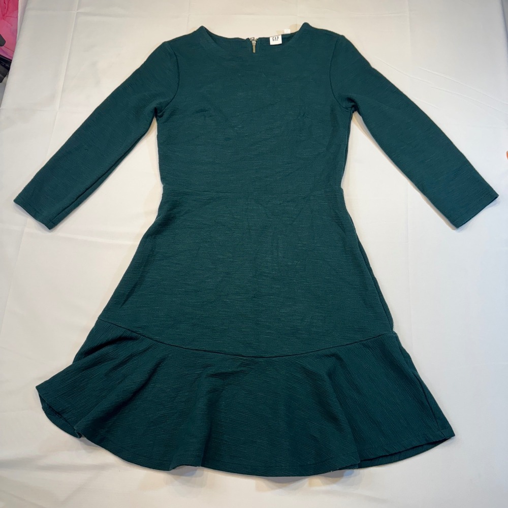 GAP Womens Dress Size 2 Green 3/4 Sleeve Fit &‎ Flare Ruffle Hem Career